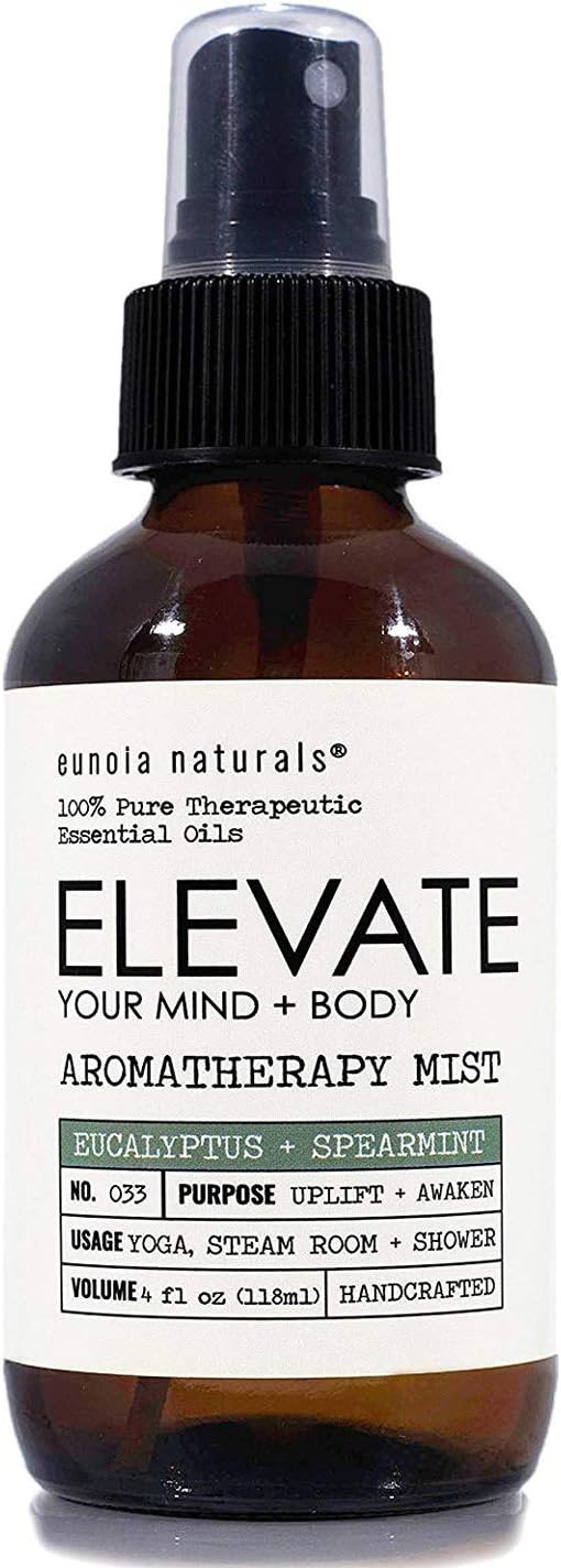 Elevate- Eucalytpus + Mint Aromatherapy Spray, Mist for Uplifting + Energy. Eucalptuys Shower, Room, Sauna, Steam Spray, 4oz eunoia naturals