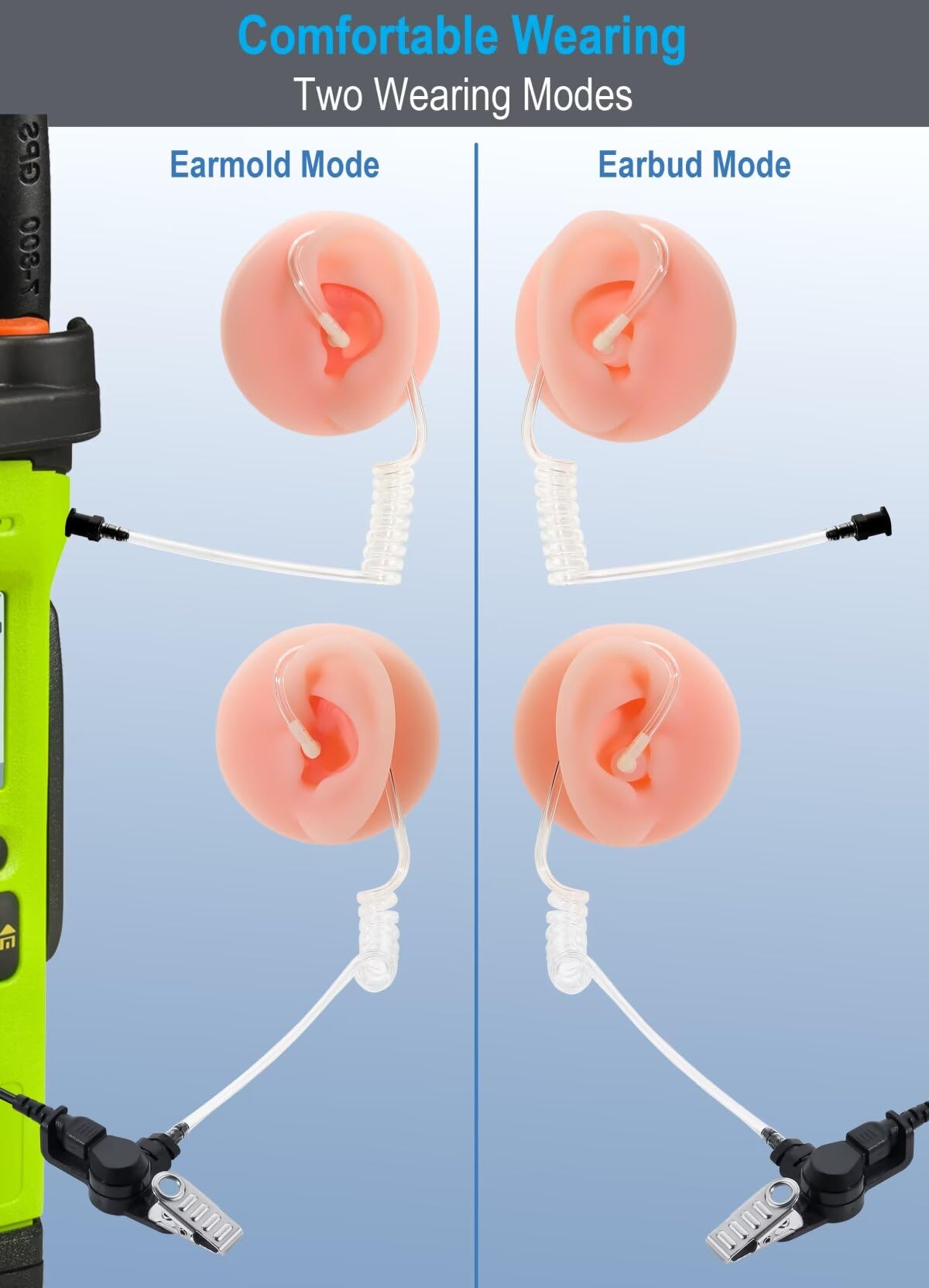 Replacement Acoustic Tube With Earmold - Compatible With Two-Way Radio Earpieces