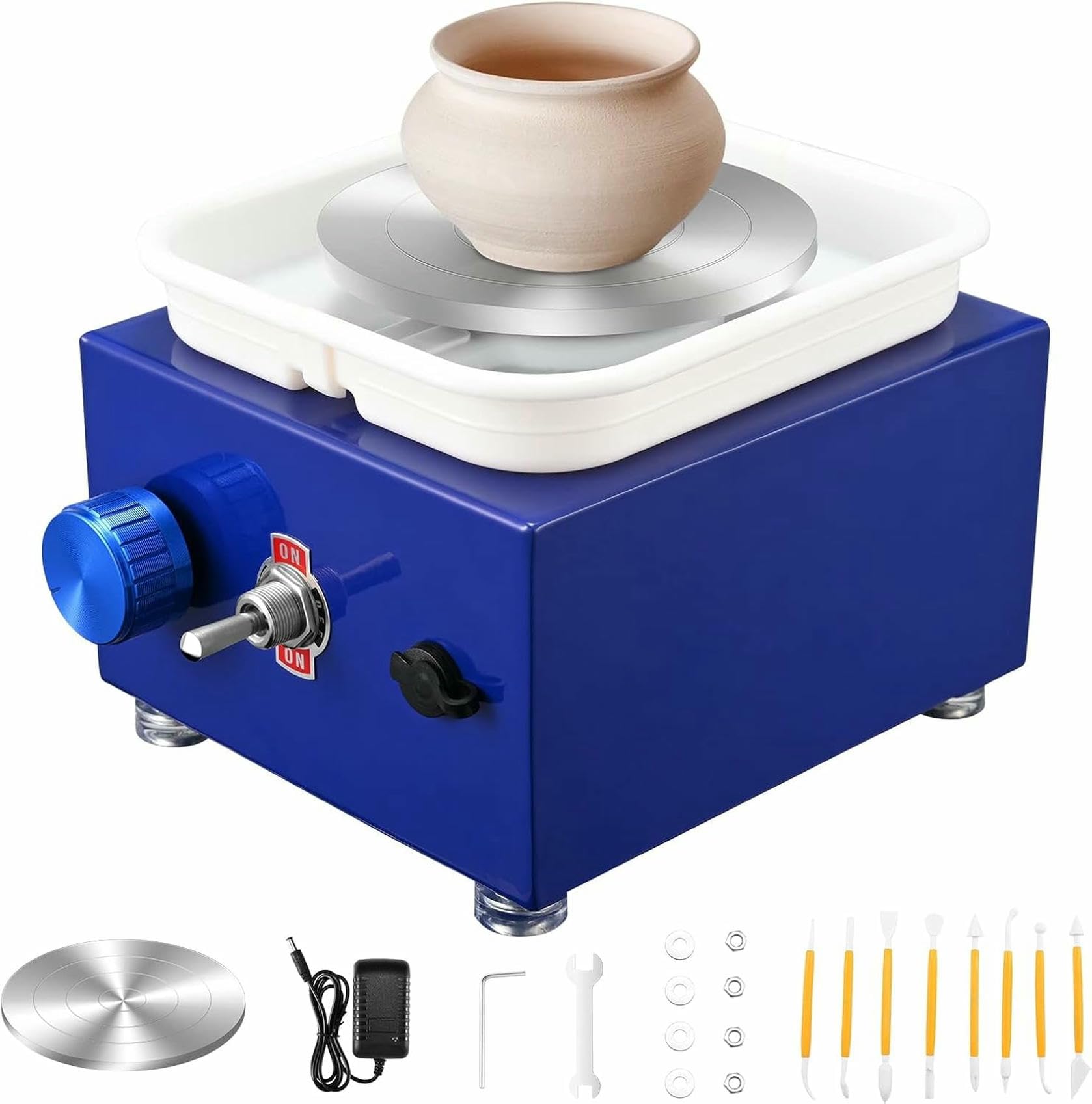 FHRKA Pottery Wheels,Pottery clay hand trimming Electric pottery wheel machine,pottery kit,with Removable ABS B and 6.5cm-10cm (Blue)