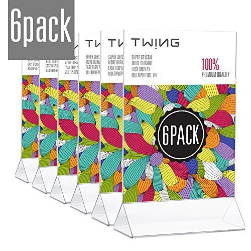 TWING Clear Plastic Table Menu Stand, Card Display, Upright Ad Photo Frame, Promo, 6-Pack 5