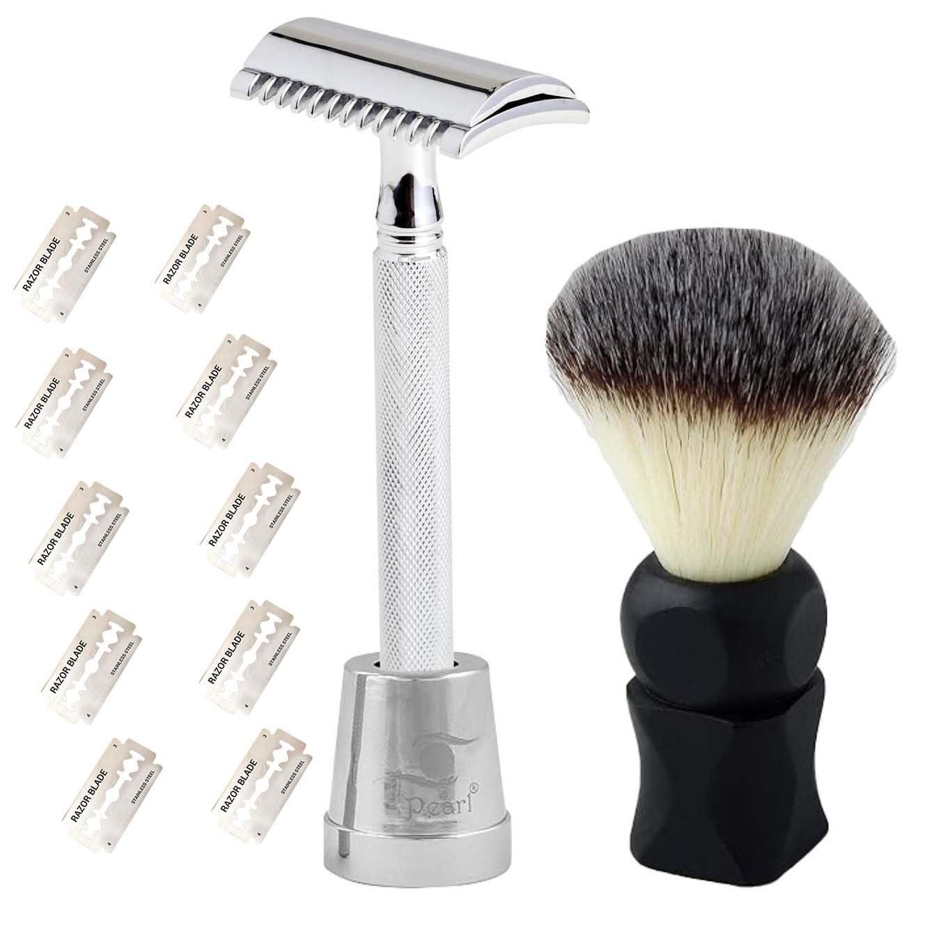 Pearl Shaving Double Edge Safety Razor (SS-04OC With stand And Shaving Brush 16 Matt) - Classic & Traditional shaving Kit for Men | Premium blade razors for Men Diwali gift option (B089SXG377) Amazon Price History, Amazon Price Tracker