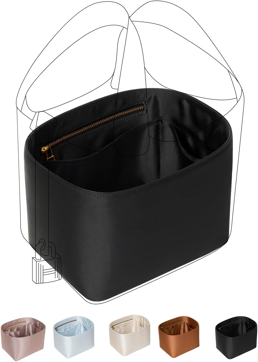ZTUJO Picotin 18 Bag Insert Hermes, Luxury Silky Picotin Bag Organizer Insert Fits Hermes Picotin 18/22 (Black, P18)