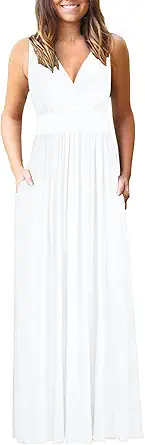 MOLERANI Women Sleeveless Deep V Neck Loose Plain Long Maxi Casual Dress
