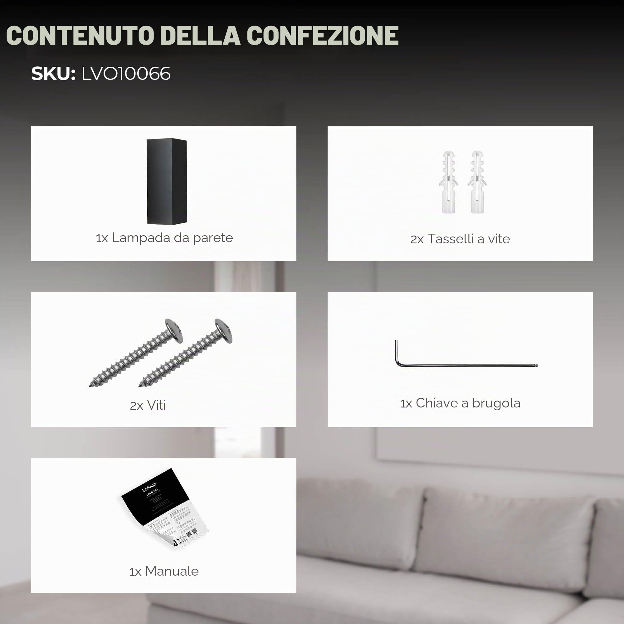 Ledvion - Lampada da Parete LED, 9W, 800 Lumen, 3000K, IP54, Nera e Quadrata, Luce Doppia Up&Down, Lampada da Esterno, Lampada Decorativa, Illuminazione da Giardino