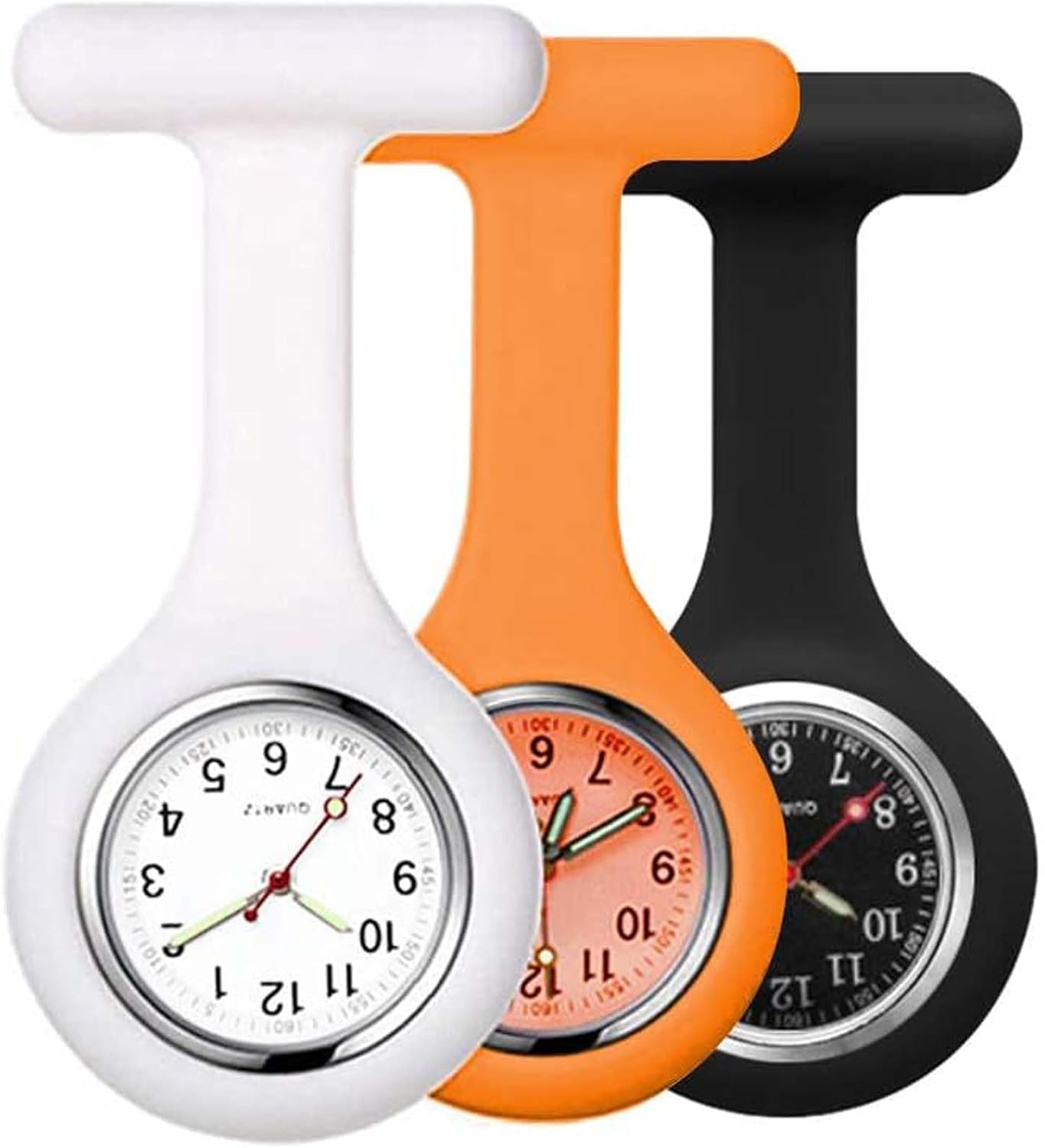 Set of 3 Nurse Fob Watches, Silicone Doctor Pocket Lapel Clip On Watches Gift