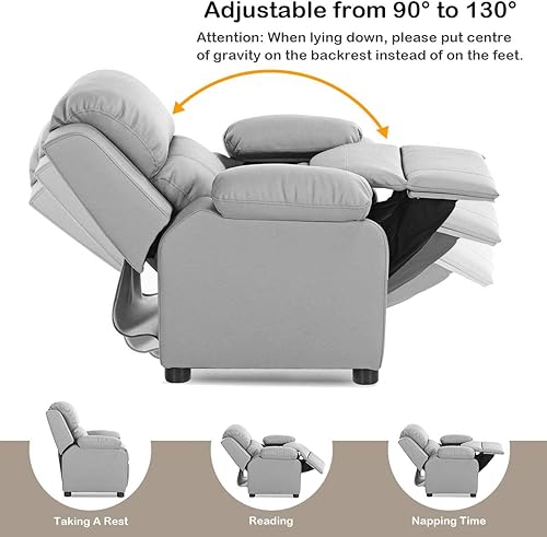 Miniatura 6 de ReunionG Sofá reclinable para niños, sillón de cuero para niños con reposapiés, reposacabezas, silla reclinable de juegos para sala de estar,