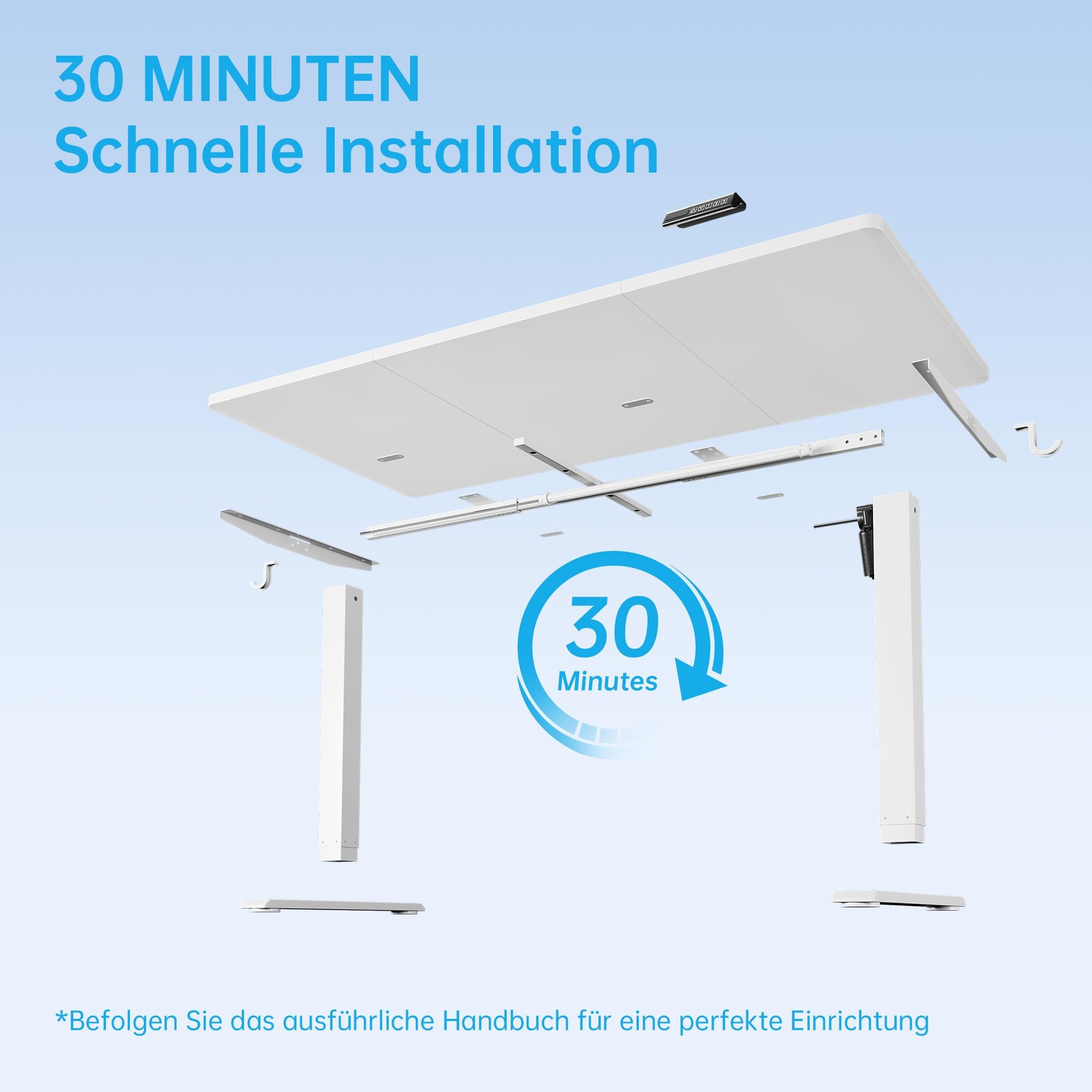 Zstar Elektrischer Schreibtisch höhenverstellbar mit Memory | 120 × 60 cm, 3 Speicherpositionen, Steh-Sitz-Tisch mit 2 Haken für Büro und Wohnzimmer