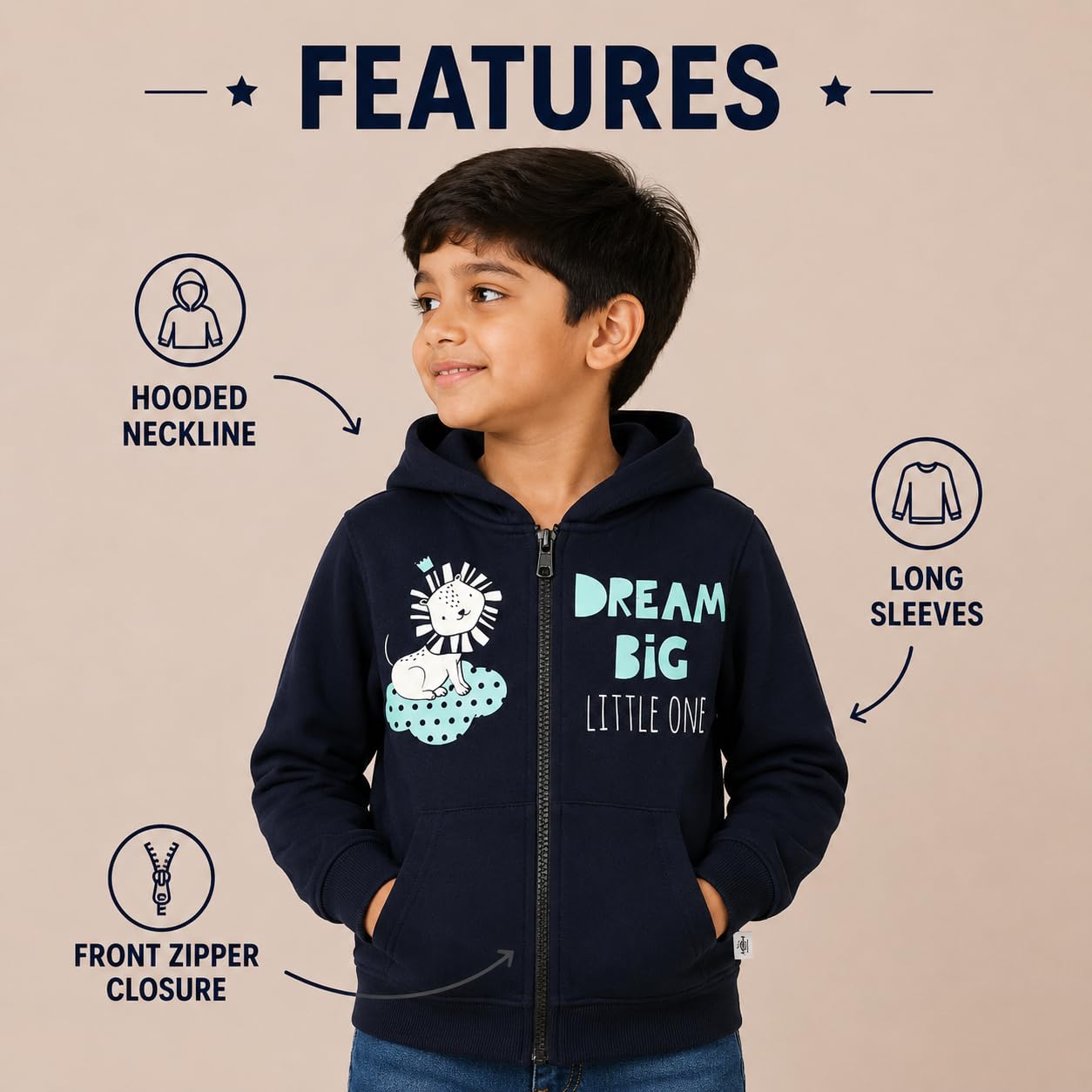 The Mom Store Unisex Fleece Hooded Neck Regular Fit Hoodie (TMS-1234_Dream Big_Black_6 Months-12 Months) 1