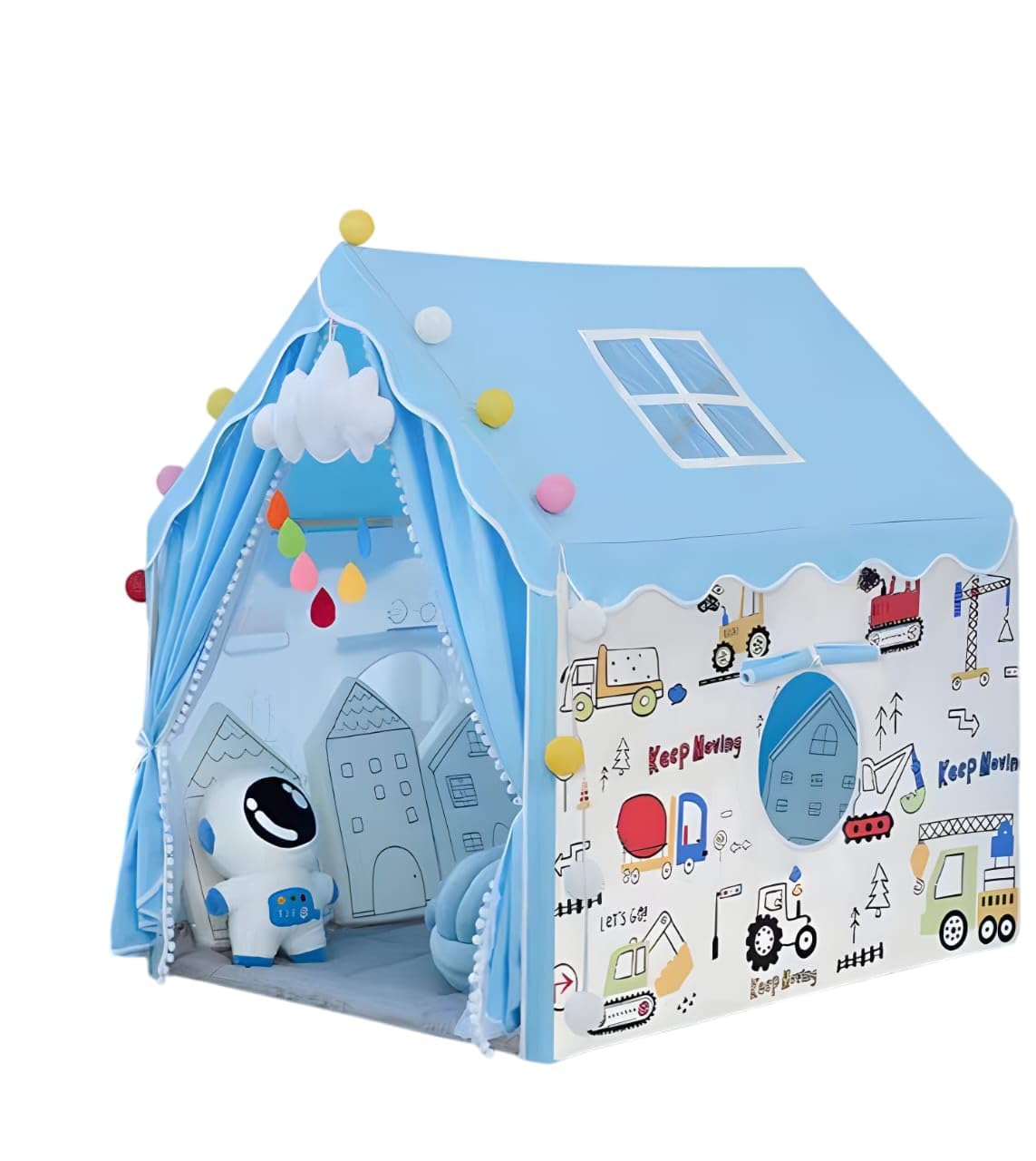 Tent Play for Girls & Boys Indoor Outdoor Portable Tent with Curtains Pretend Play Toy Tent House for Toddlers Foldable Play Tent House for 3-10 Year Old Girls and Boys (JCB Tent House)-image-17