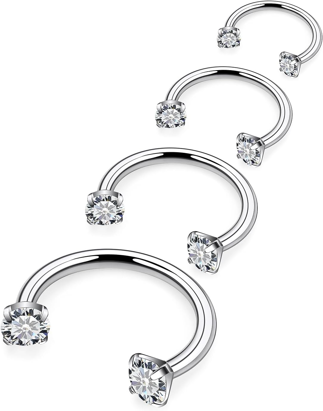 Horseshoe Nose Ring Surgical Steel Double Stud Nose Ring 16g Lip Rings Cubic Zirconia Daith Piercing Jewelry for Women Inner Diameter 6/8/10/12mm