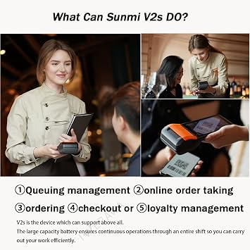 POS Printer SUNMI V2s Smart Mobile Terminal 58mm Thermal Receipt Printer, Supports Label Ticket Printing, NFC, Perfect to Manage queues, Online, Mobile & Takeaway Orders (NFC 2+16G)