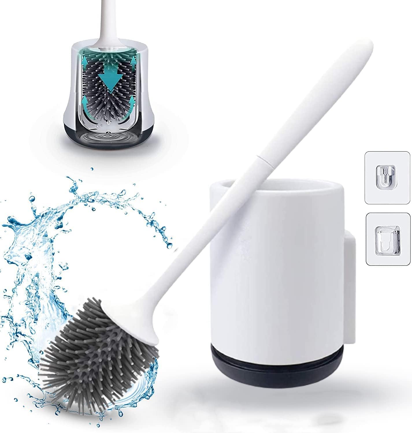 FUKTSYSM Toilet Brush - Bathroom Silicone Toilet Brush Holder Set, Bathroom Silicone Toilet Bowl ...