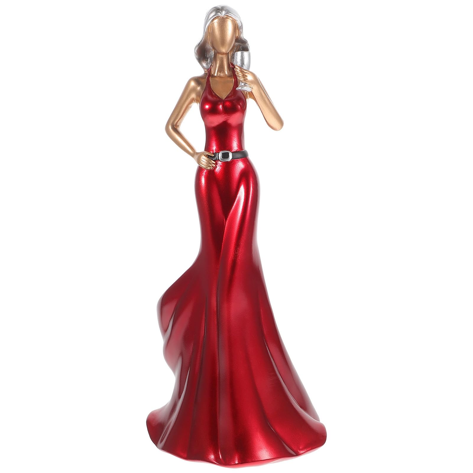 WOONEKY Porta Vino Decorativo de Dama en Resina Roja para Cocina y Hogar