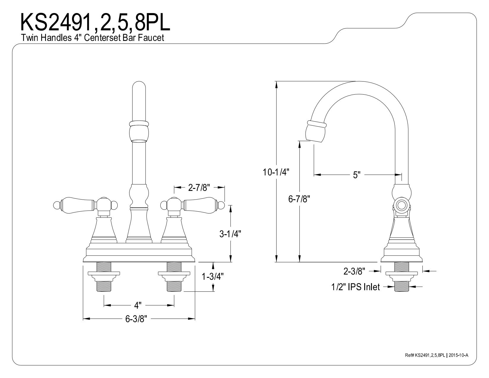 Kingston Brass KS2492PL Rubinetto a Barra, 0 V, Ottone Lucido, 5 inch in Spout Reach