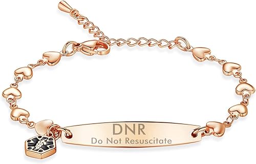 Miniatura 28 de mnmoom Pulseras de alerta médica para mujeres 6.5-8 pulgadas ajustables corazón links pulseras médicas con grabado
