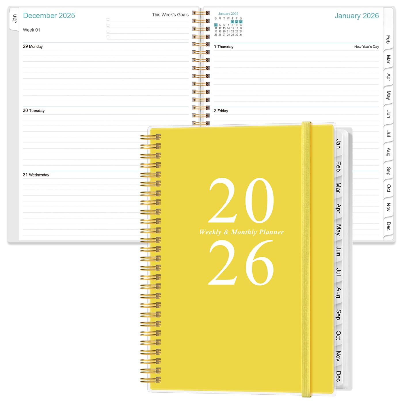 2026 Planner - Weekly & Monthly Planner Spiral Bound, Planner 2026 from January 2026 - December 2026 with Monthly Tabs, Inner Pocke, 8.5" x 11",
