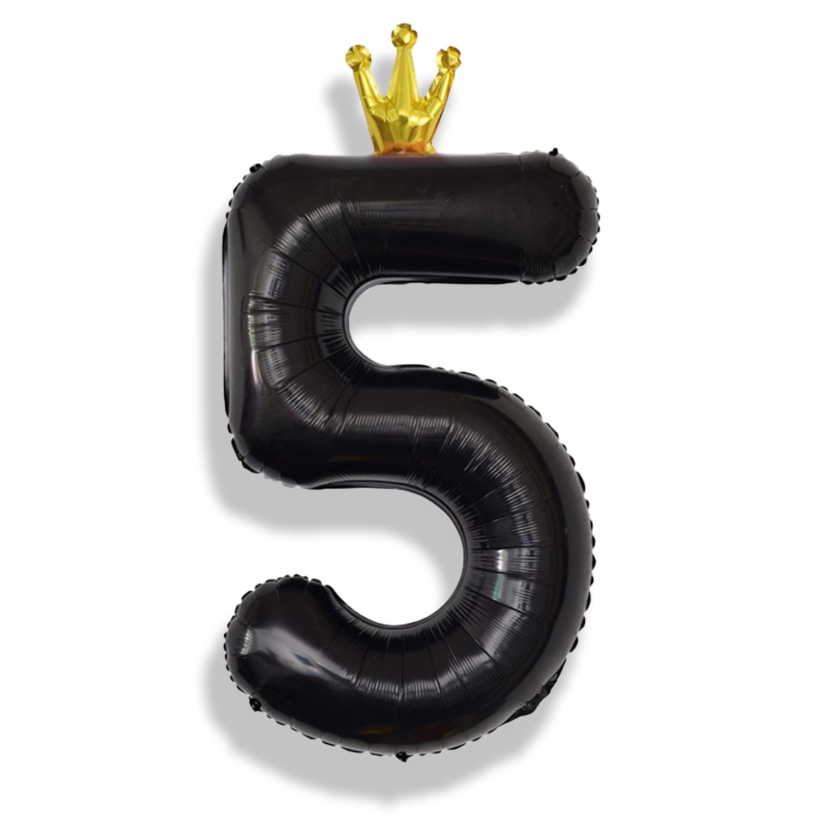 40 Inch Black 5 Number Balloons for Kids, Giant Foil 5th Birthday Number Balloon, Crown Self Inflating Balloons 0-9 Set for Girls Boys 15th Birthday
