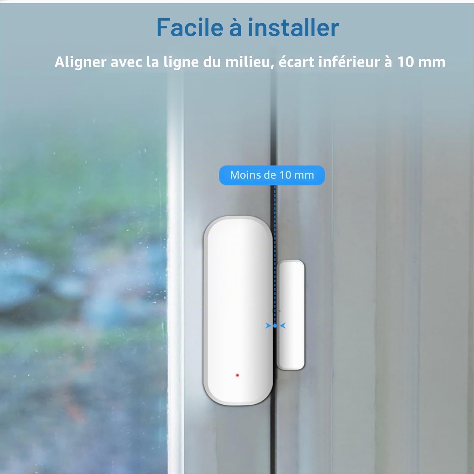 Capteur de porte intelligent 10xWiFi, capteur de fenêtre de porte - Capteur de fenêtre de porte sans fil Tuya, application d'alarme, notifications push, capteur de contact de fenêtre sans fil pour la