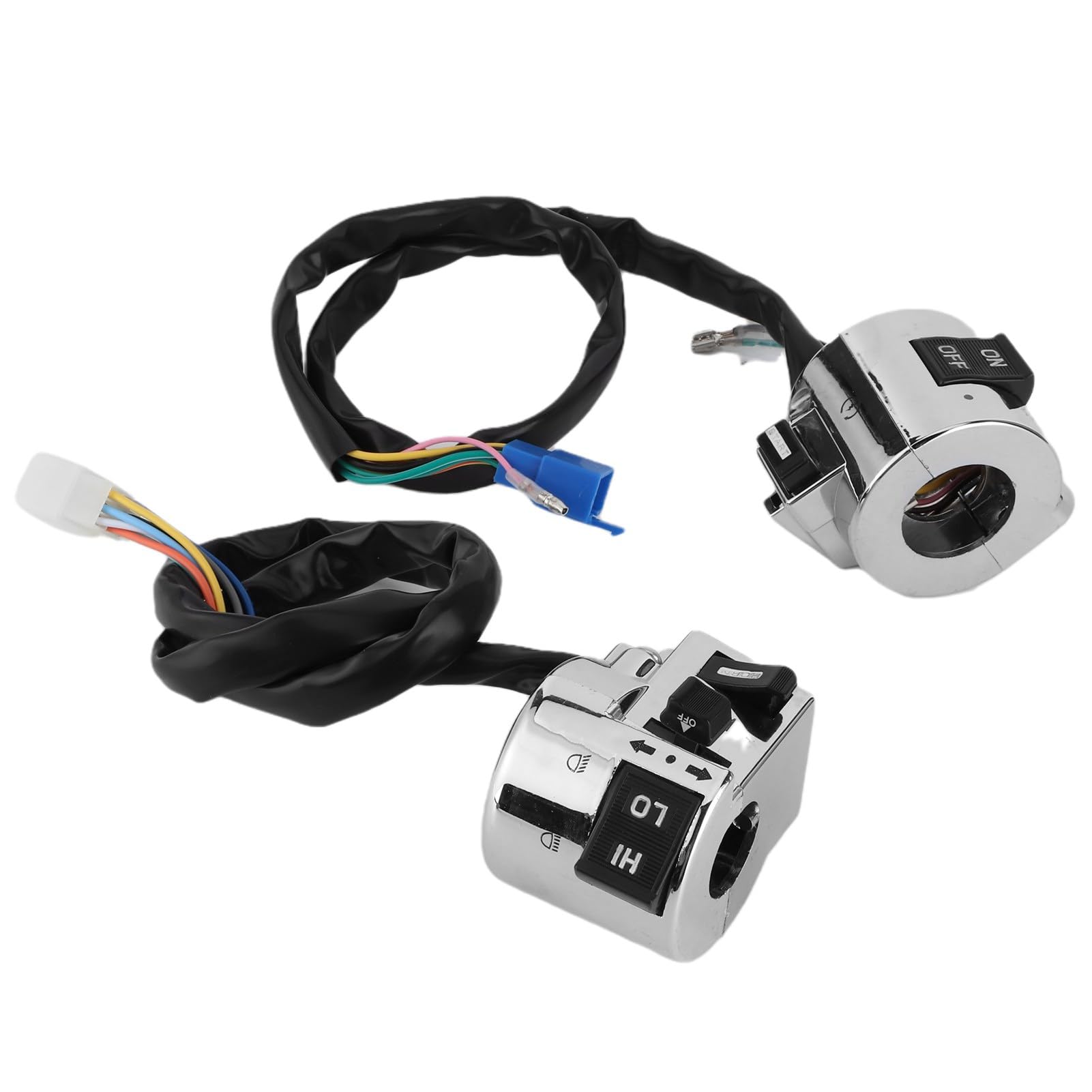 Cryfokt Interruttore Manubrio Moto Cromato Universale Faro Indicatore di Direzione Comando Clacson per Scooter Elettrici, ATV 25 Mm Nero + Argento ABS