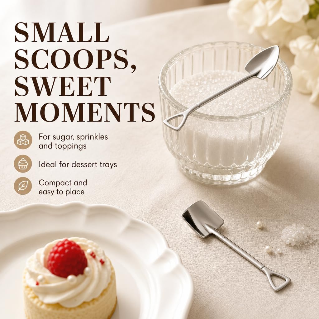 Dessert Spoon Set,4Pcs 4.8-inch Shovel Shaped Stainless Steel Spoons Reusable,Ice Cream, Fruit Spoons,Suitable for Home, Kitchen or Restaurant - (Two Styles Silver)