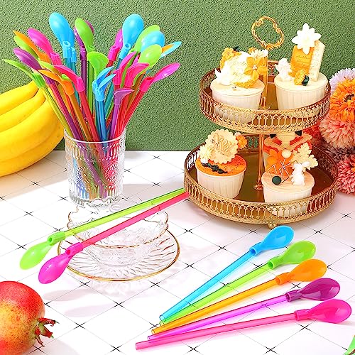 Eaasty 200 pitillos con cuchara reutilizables de plástico duro miniatura 6