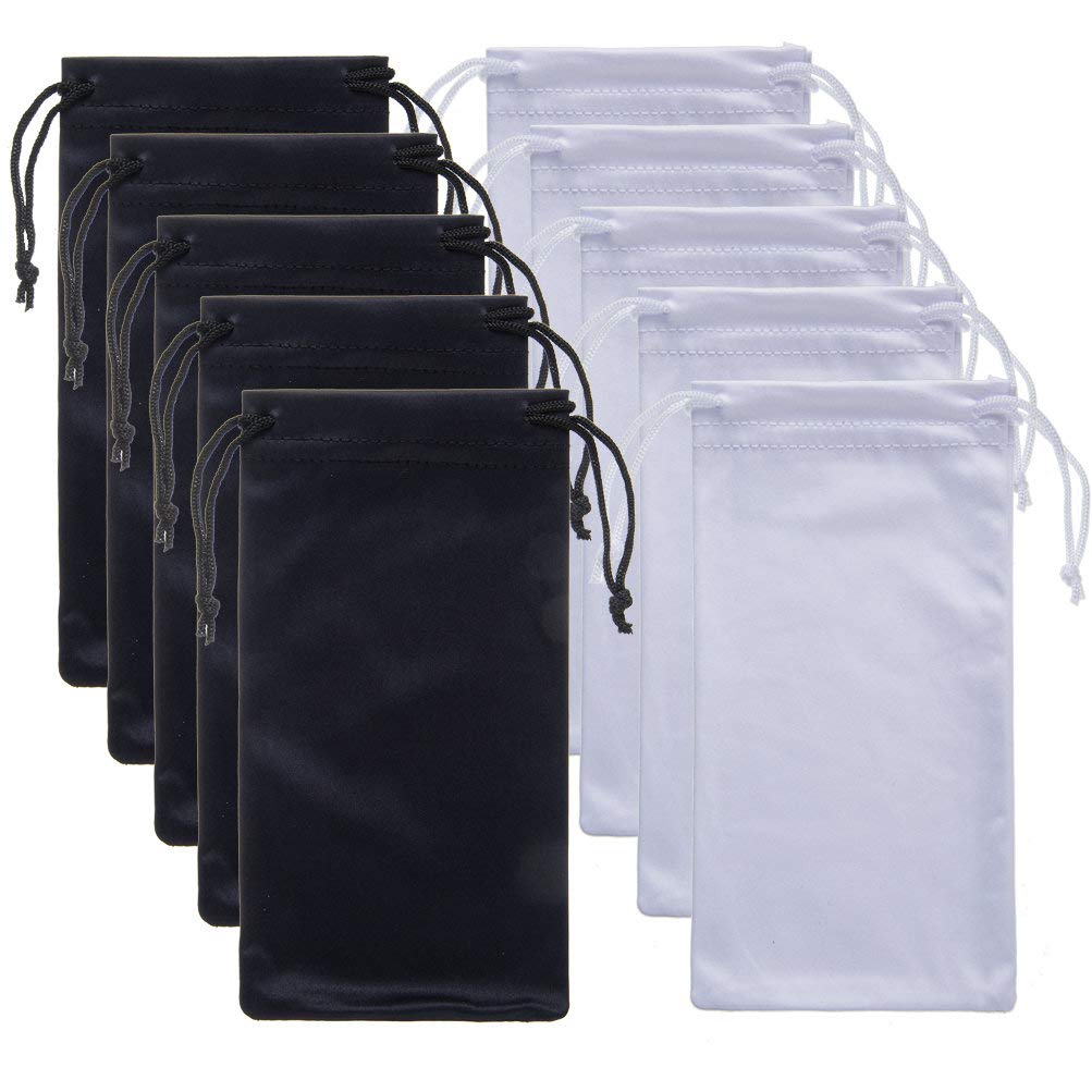 10 Packs - Microfiber Bag, Drawstring Bag Sunglasses Eyeglass Bag and Gadget Storage Bag (Black White)-image-47