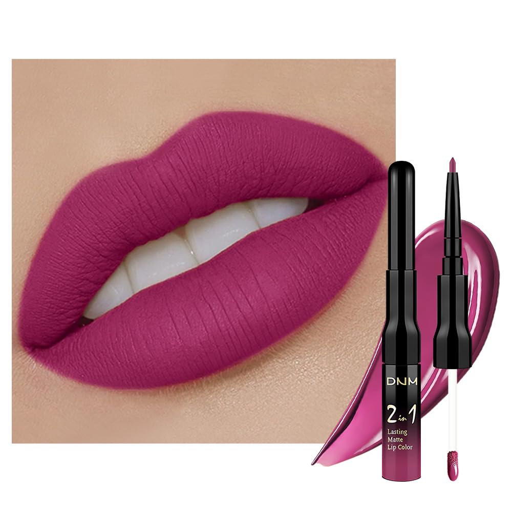 evpct 1Pcs Rose Matte Lip Liner and Liquid Lipstick Stain Makeup Set for Women, Rose Red Plum Long Lasting Smudge Proof Lipstick, 37#
