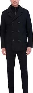 Kenneth Cole Men's Double Breasted Wool Peacoat with Full Zip Bib - Classic Warmth & Style