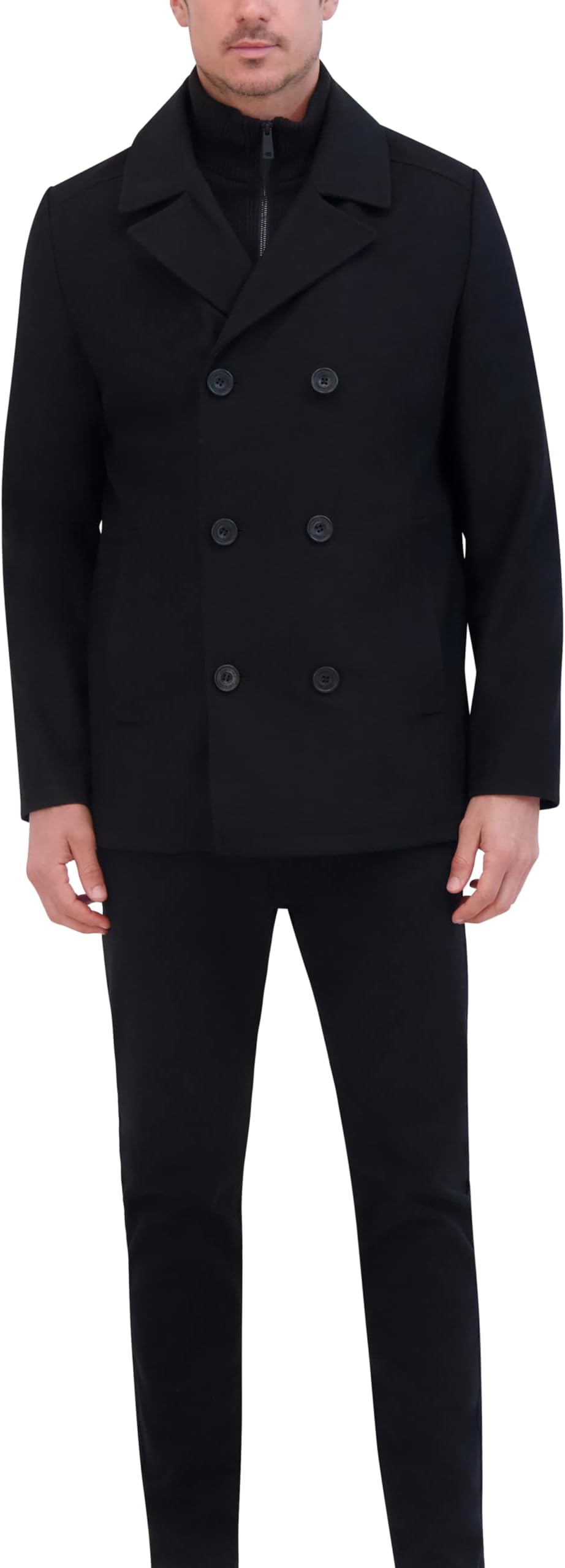Men's Double Breasted Peacoat With Full Zip Bib