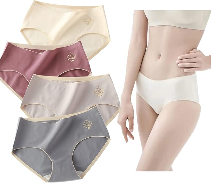 Amazon Co Jp Hanerdun ショーツ レディース 綿 レディースショーツ 女性下着 シームレスショーツ 女性美形ショーツ 中間ウエスト ヒップショーツ 通気性 伸縮性 防臭 4枚セット 服 ファッション小物