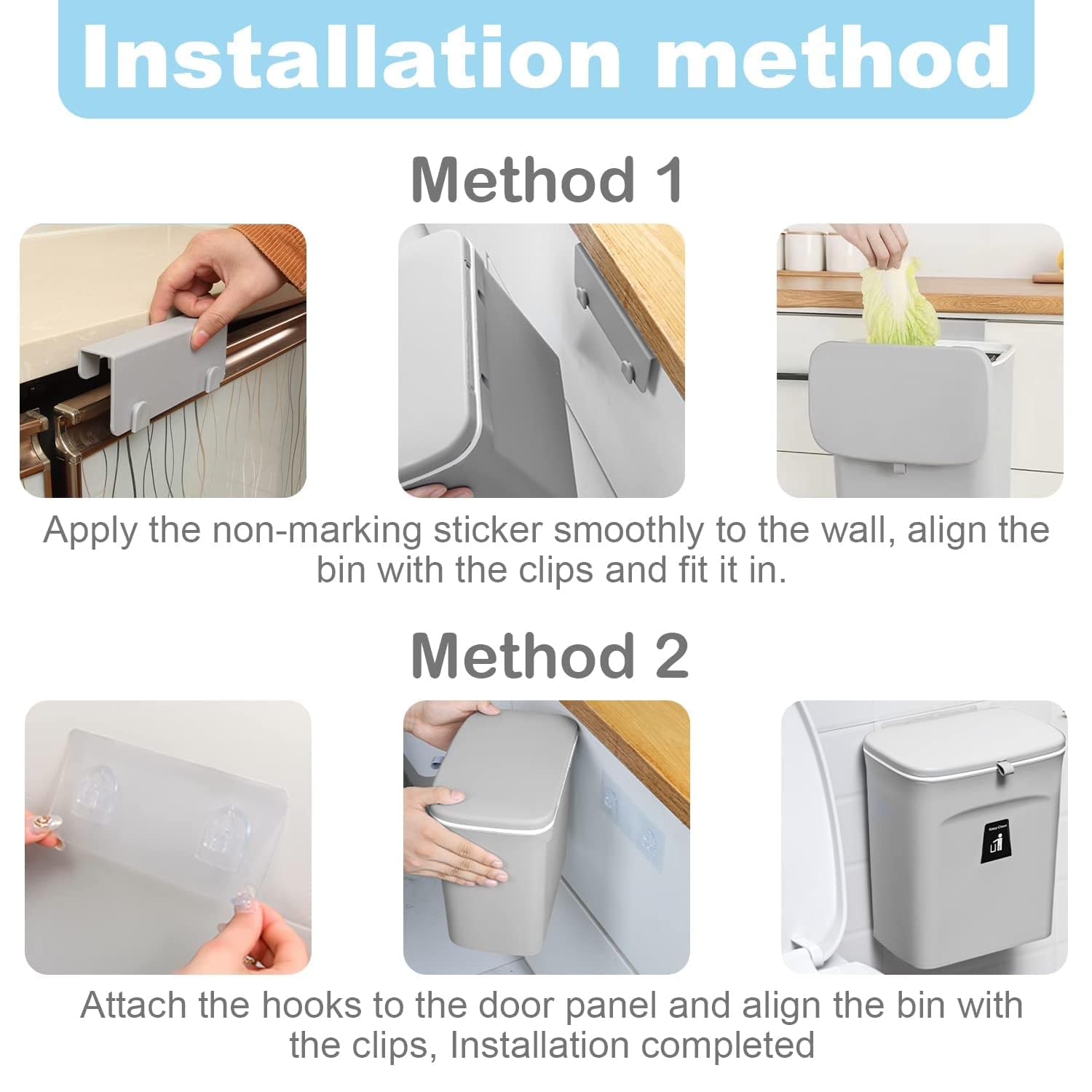 Accmuzzy Küchenabfalleimer, 9 l Mülleimer, Hängender Mülleimer Küche mit Deckel für Badezimmer/Schlafzimmer,Mülleimer Wohnwagen,Komposteimer für Küche