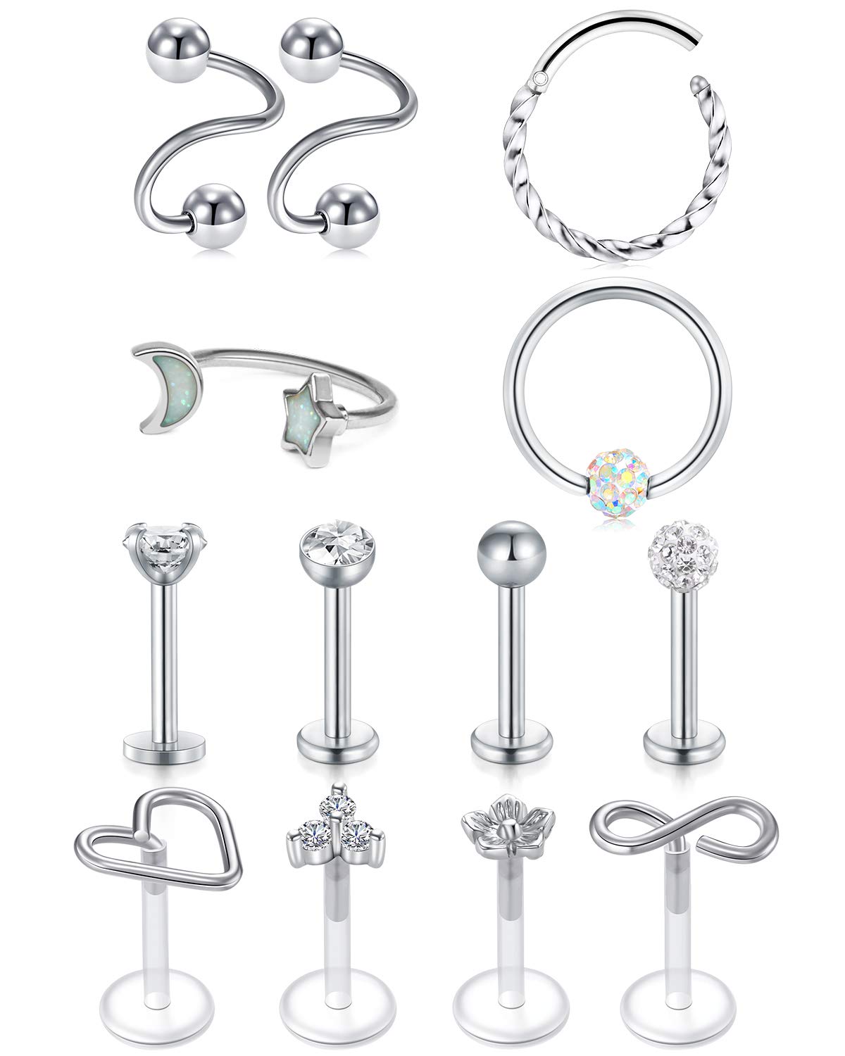 RajnardPiercing Helix Tragus Cartilago Tragus 16G Acero Inoxidable Diamante CZ Joyas Mujeres Piercing Pendientes para Mujer Hombre Joyas para el Cuerpo