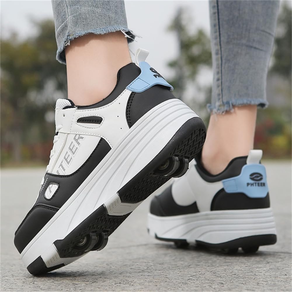 Mateju Chaussures à roulettes Garçons et Filles avec 4 Roues Rétractables, Patins à roulettes Enfants, 2 en 1 Chaussures de Skateboard Adolescents Extérieur Chaussures de Sport