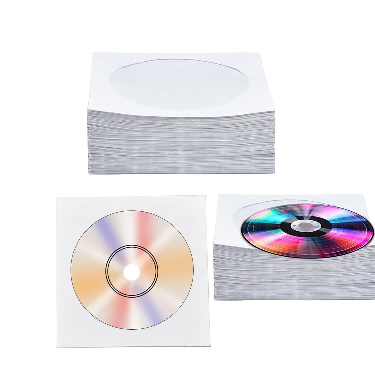 200 PCS CD DVD Sleeves White Paper 5 inch CD DVD Sleeves Envelope Holder with Clear Window and Flap,120g Heavy Weight-image-27