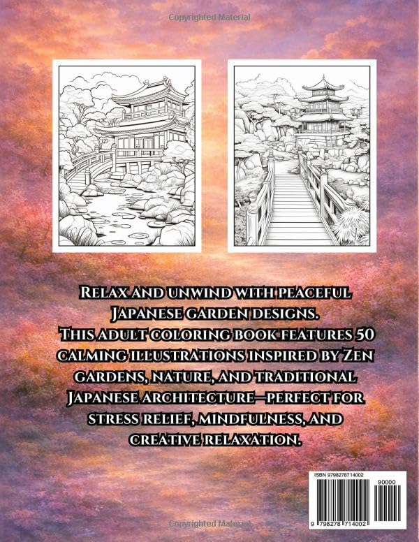 Japanese Garden Coloring Book for Adults: 50 Large Print Relaxing Zen Designs for Stress Relief, Calm & Mindful Coloring - Image 2