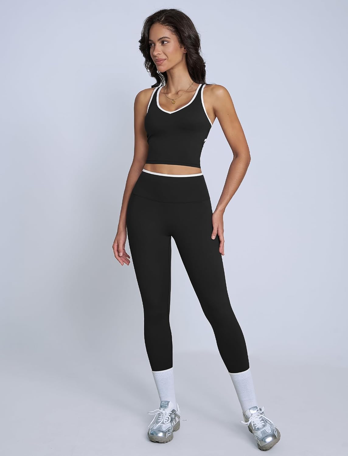 ABOCIW Womens Color Block Workout Sets Racerback Tank Top High Waist Leggings Gym Set Yoga Pilates Outfits - Image 3