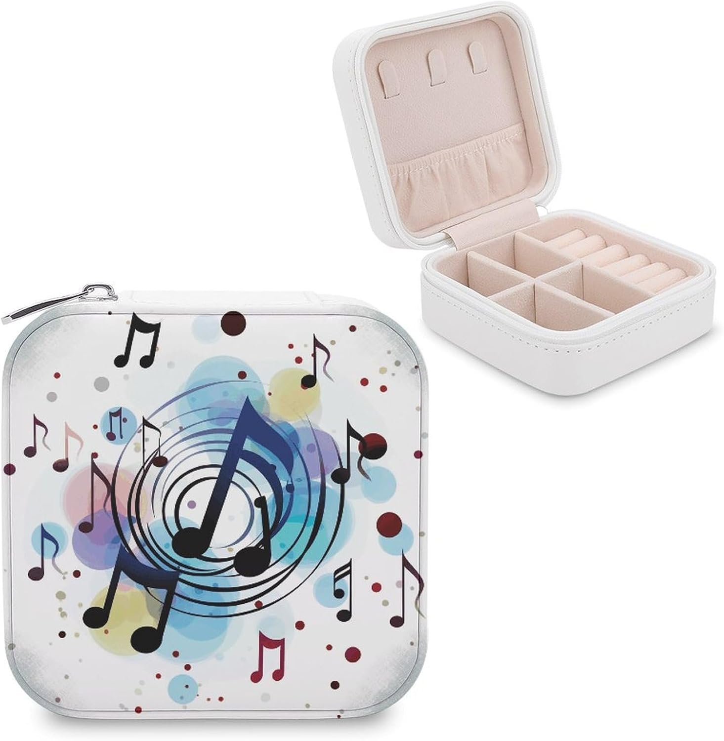 Polka Dot Music Note Jewelry Case, Portable PU Leather Storage Organizer with Soft Flannel Lining And Detachable Divider, Multi-use Accessory Container for Dresser Top And Holiday Trips