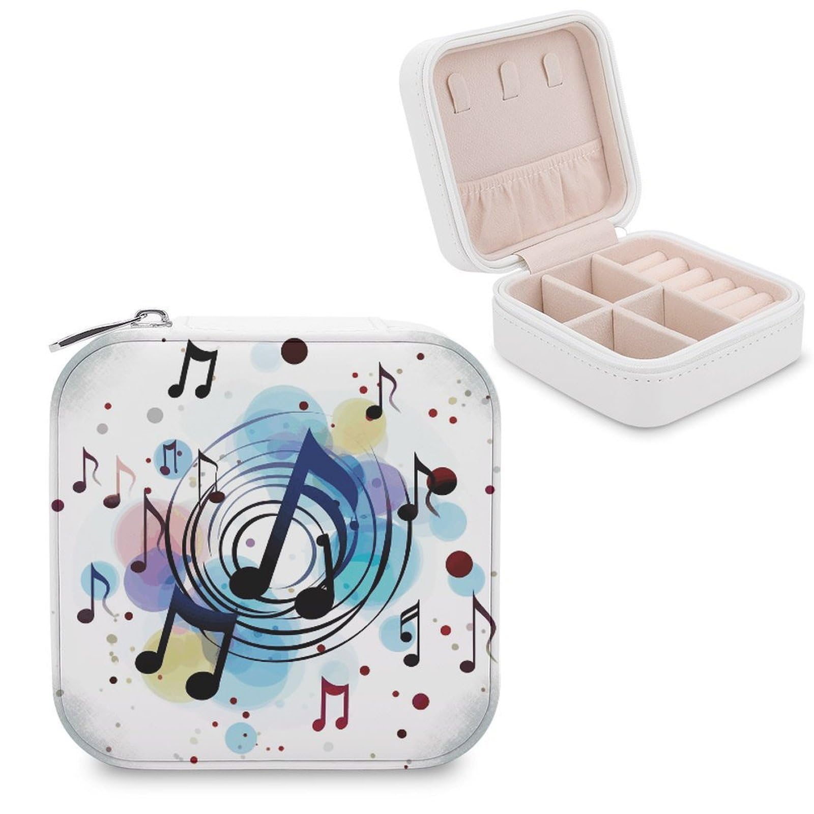 VstaDank Polka Dot Music Note Jewelry Box Exquisite Leather Jewelry Organizer Portable Trinket Organizer Fashion Travel Jewelry Case for Rings Earrings Necklaces Unique Gifts for Women