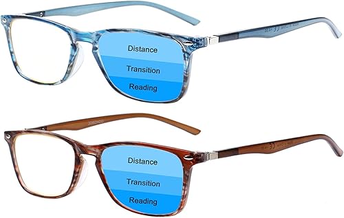 BONCAMOR Paquete de 2 lentes de lectura progresivos multienfoque para hombres y mujeres bloqueo de luz azul antifatiga ocular azul marrón 125
