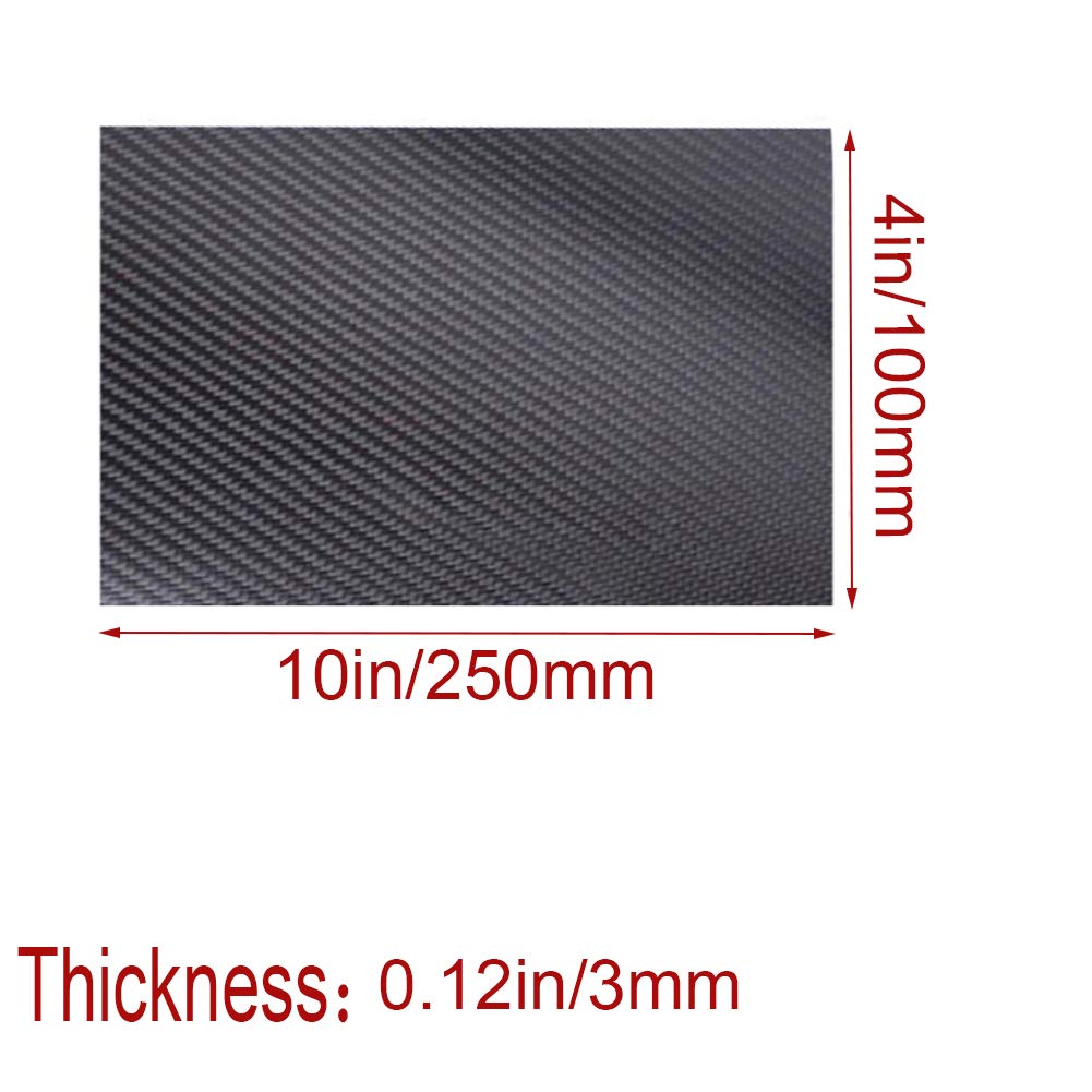 Karbon, Kohlefaserplatten, Platte, 3K-Platte, starr, for Drohnenroboter, RC-Modelle, 250 mm x 100 mm, Leinwandbindung, matt(Thickness3mm)