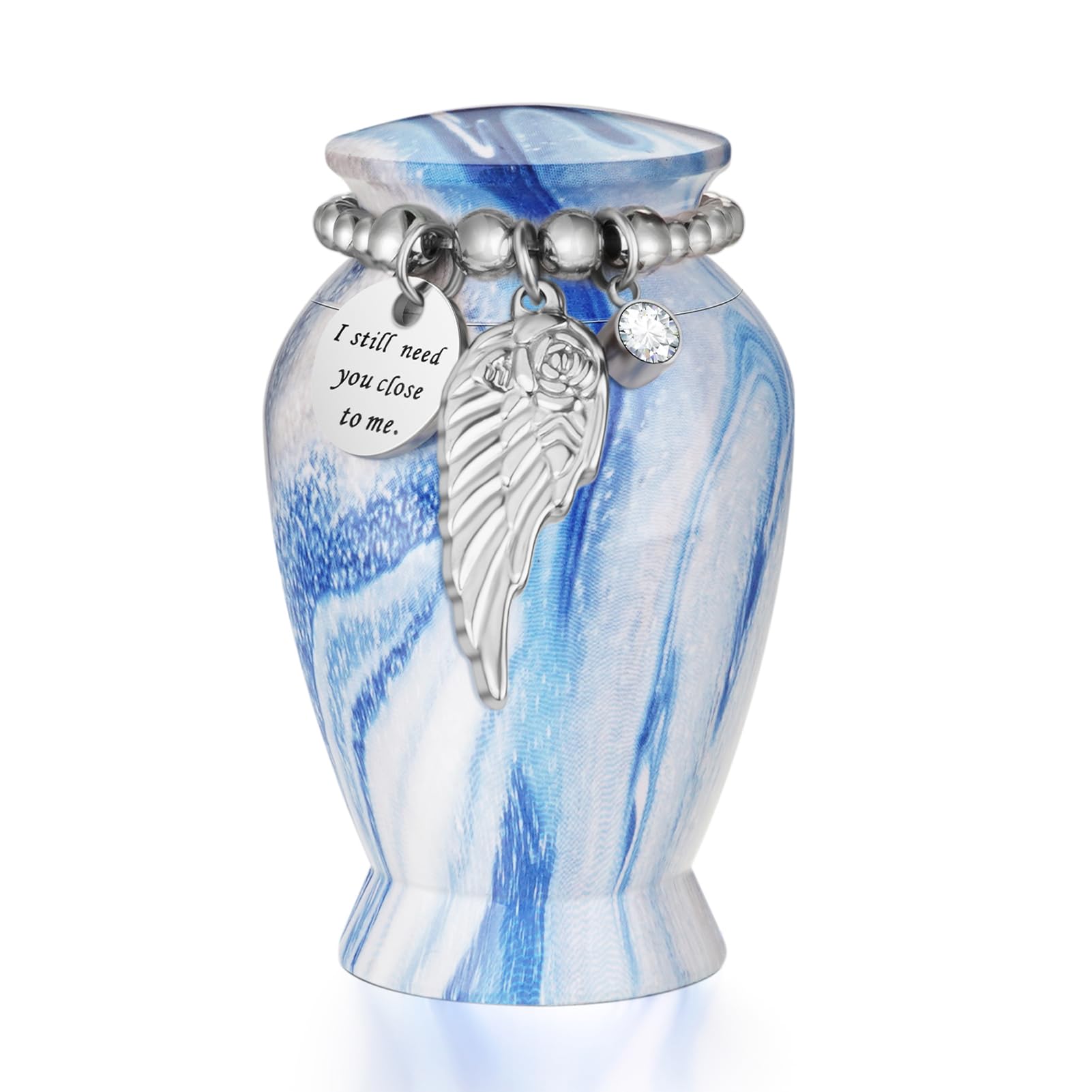 Dletay Small Urns for Human Ashes Keepsake 2.85 Inches Memorial Mini Cremation Urn for Women Men Aluminum Decorative Funeral Urns - Ocean Mist Blue