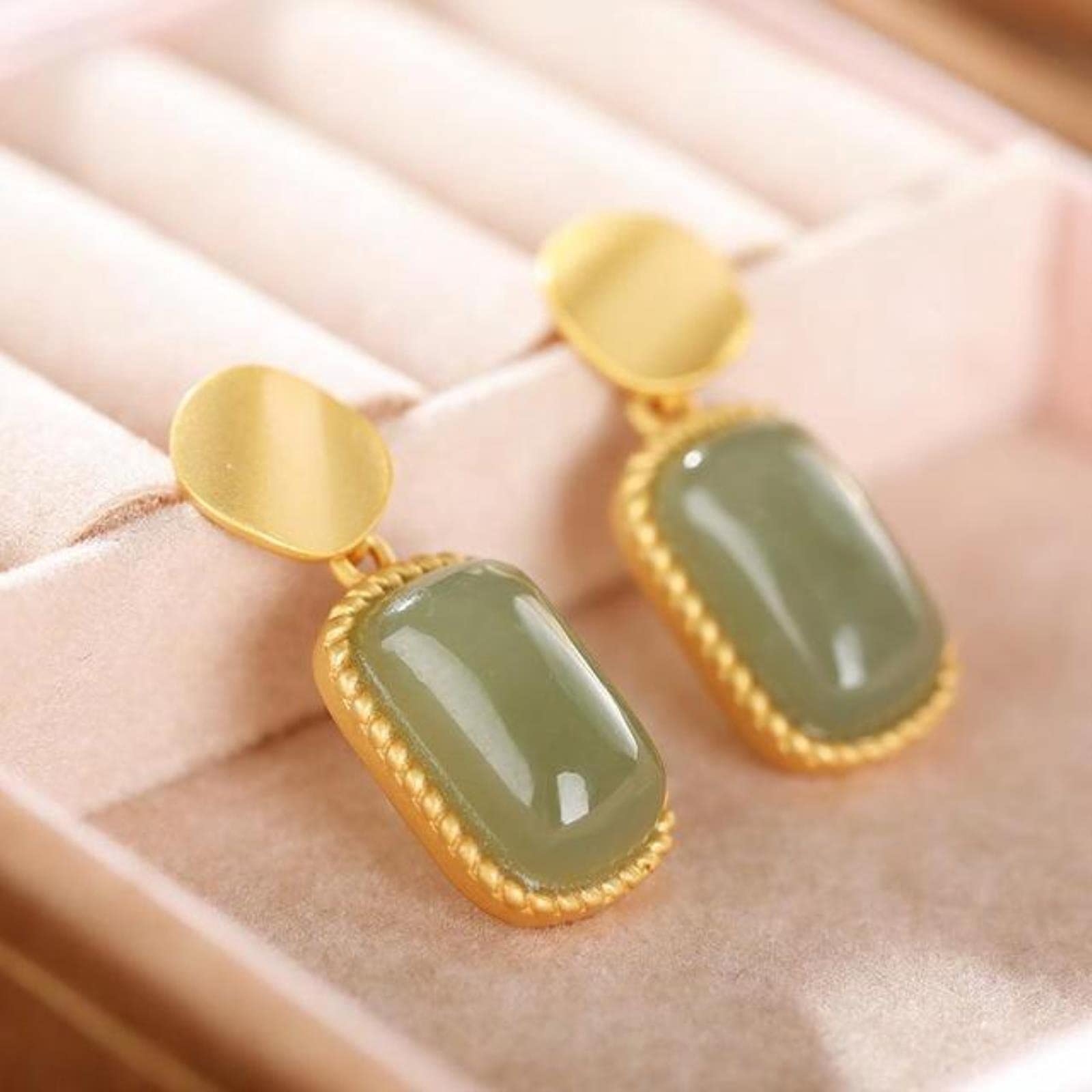 LOKILOKI Pendientes De Botón De Jade Cian Natural De Plata De Ley 925 para Mujer, Joyería Vintage Hecha A Mano De Estilo Chino para Mujer
