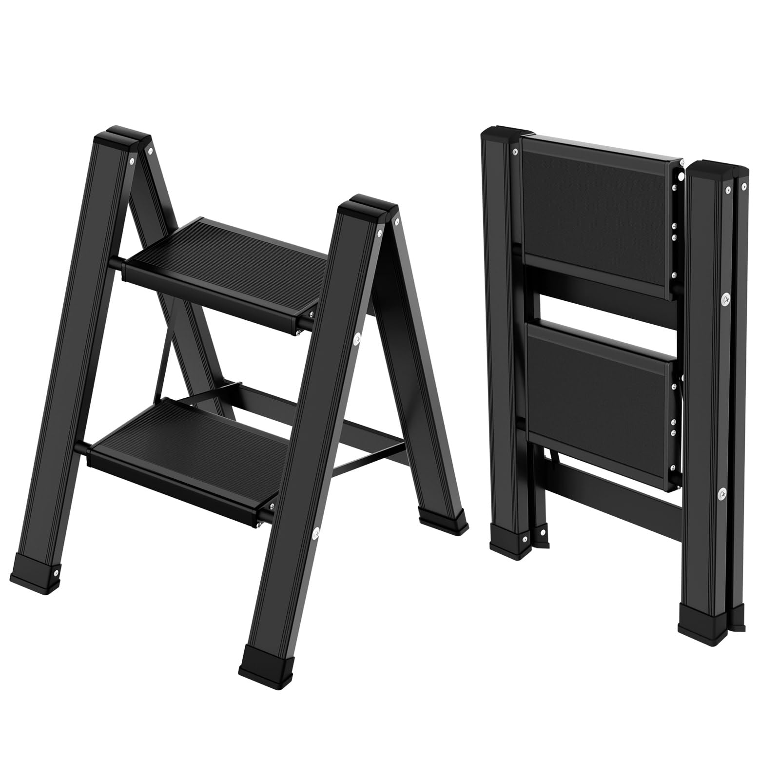 Escalera Plegable de Aluminio con 2 peldaños, Antideslizante, multifunción, Portátil, Plegable, soporta hasta 150 kg, para Cocina, baño, Jardín y Camping