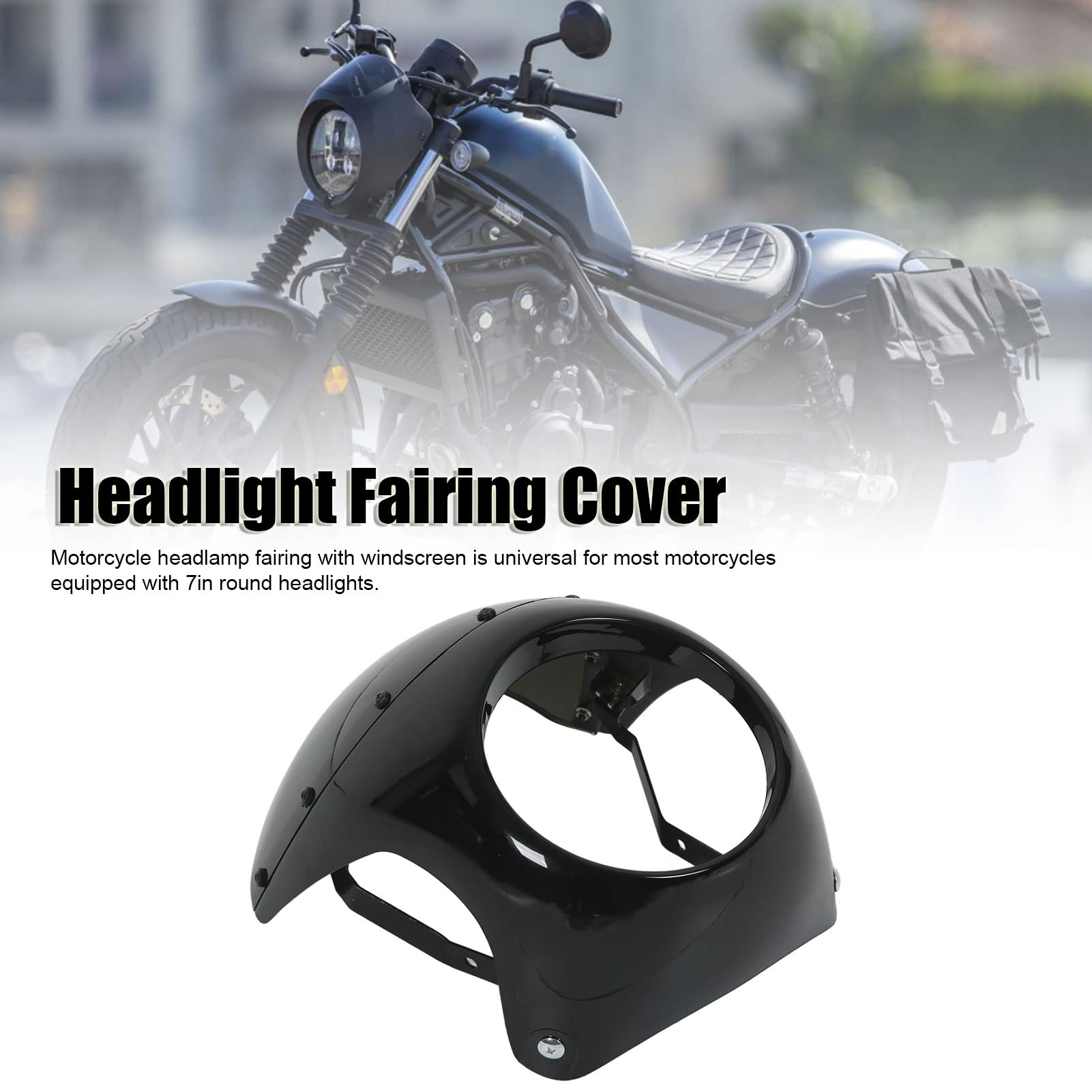 Motorrad-Scheinwerfer-Verkleidung, universelle Windschutzscheiben-Scheinwerfer-Verkleidung, Abdeckung die meisten Motorräder mit rundem Scheinwerfer (glänzendes Schwarz)