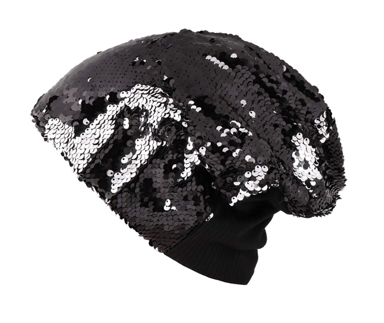 Eilova Orityle Women Glitter Slouchy Beanie Hat Reversible Sequins Trubans Baggy Skull Cap Hats