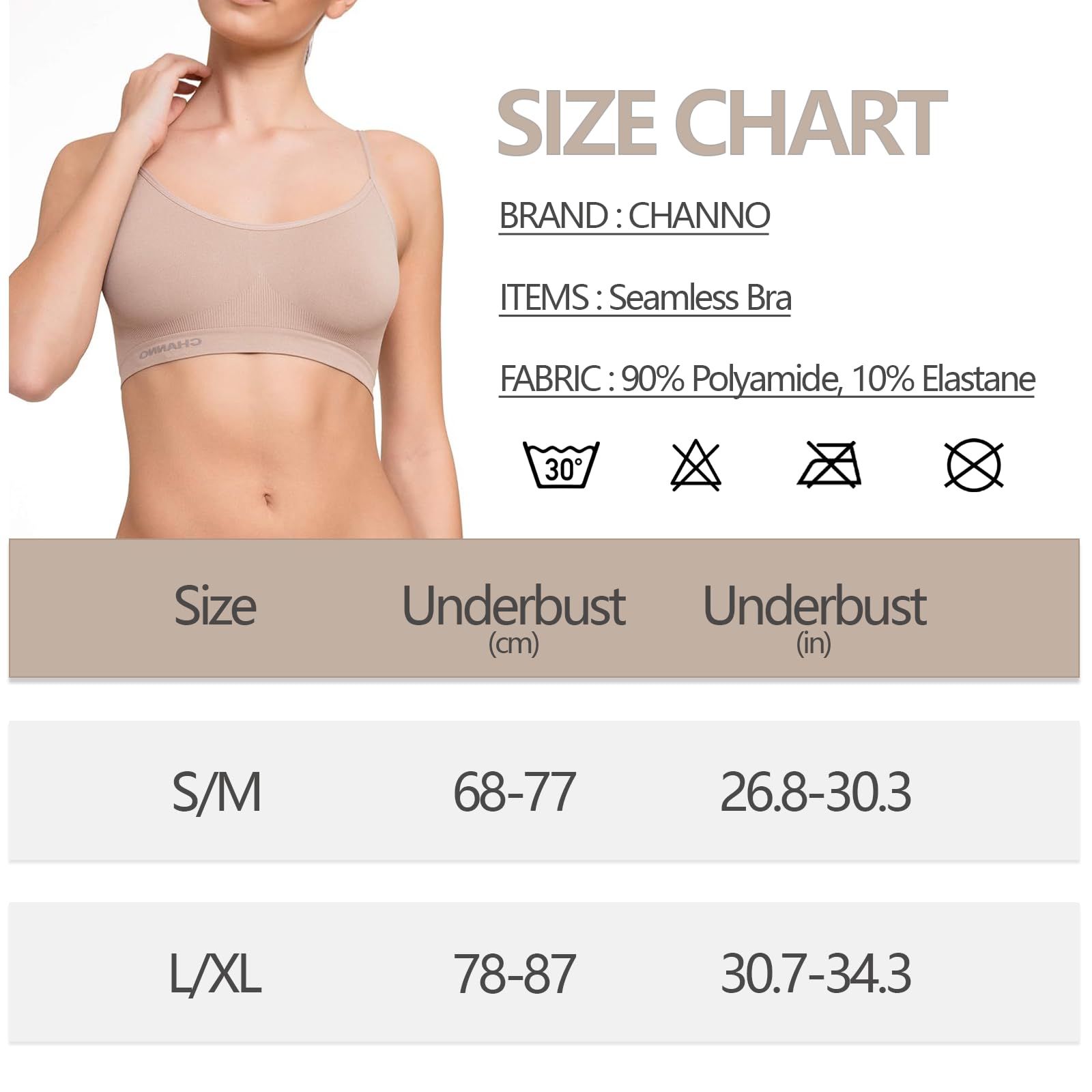 Channo Pack 6 Sujetador Top Invisible sin Costuras sin Aros sin Relleno de Licra con Tirantes Regulables