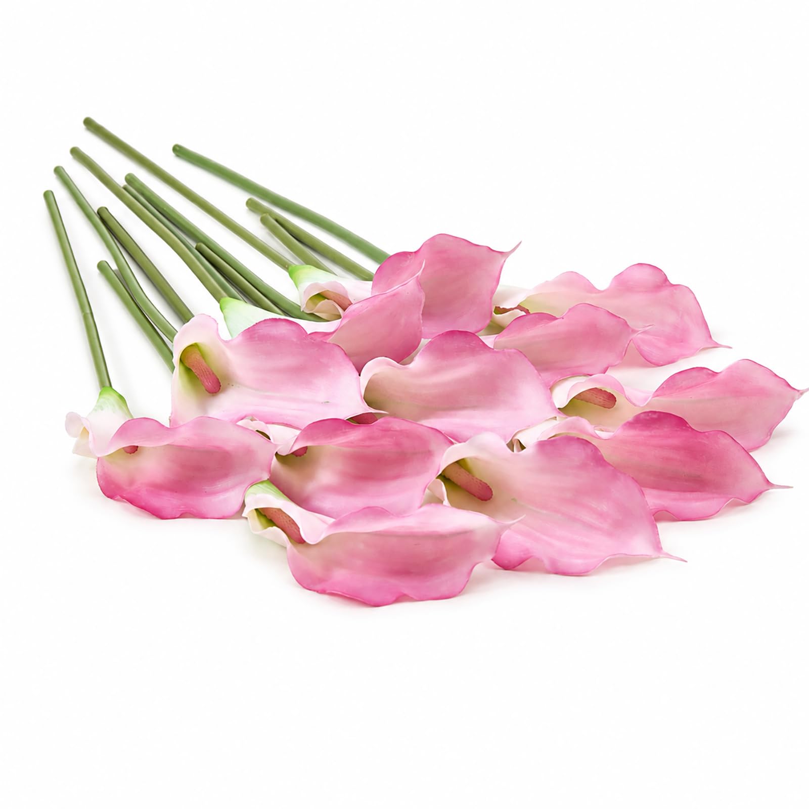 Amore Florals 12 Pack Artificial Calla Lily Flowers for Vase, 14.6" Faux Real Touch Latex Fake Flowers for Home Decor, DIY Wedding Centerpieces, Indoor Floral Arrangements (Light Purple)