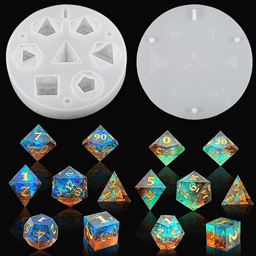 Moldes de resina para dados de 7 formas, moldes de silicona poliédricos, moldes de dados DND, moldes de fundición de joyería para juegos,