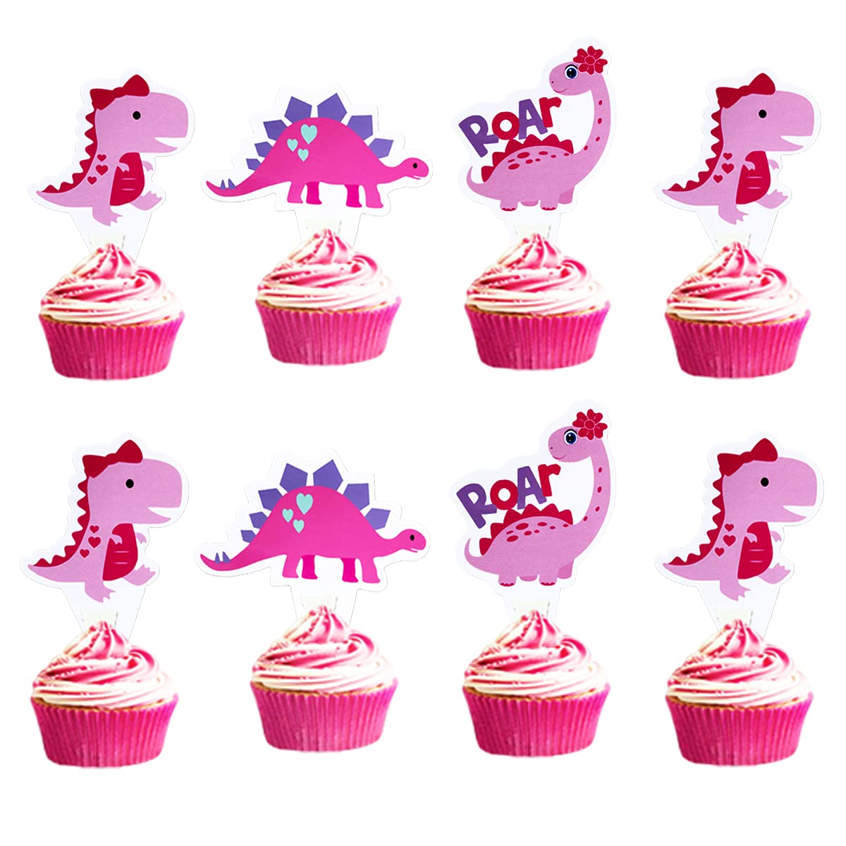 Buy 48pcs Pink Dinosaur Cupcake Toppers Baby Shower Birthday