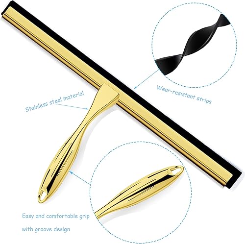 Miniatura 3 de Escobilla de ducha para puertas de vidrio, escobilla de baño de 14 pulgadas con hoja de silicona de repuesto, gancho para puerta de ducha y gancho